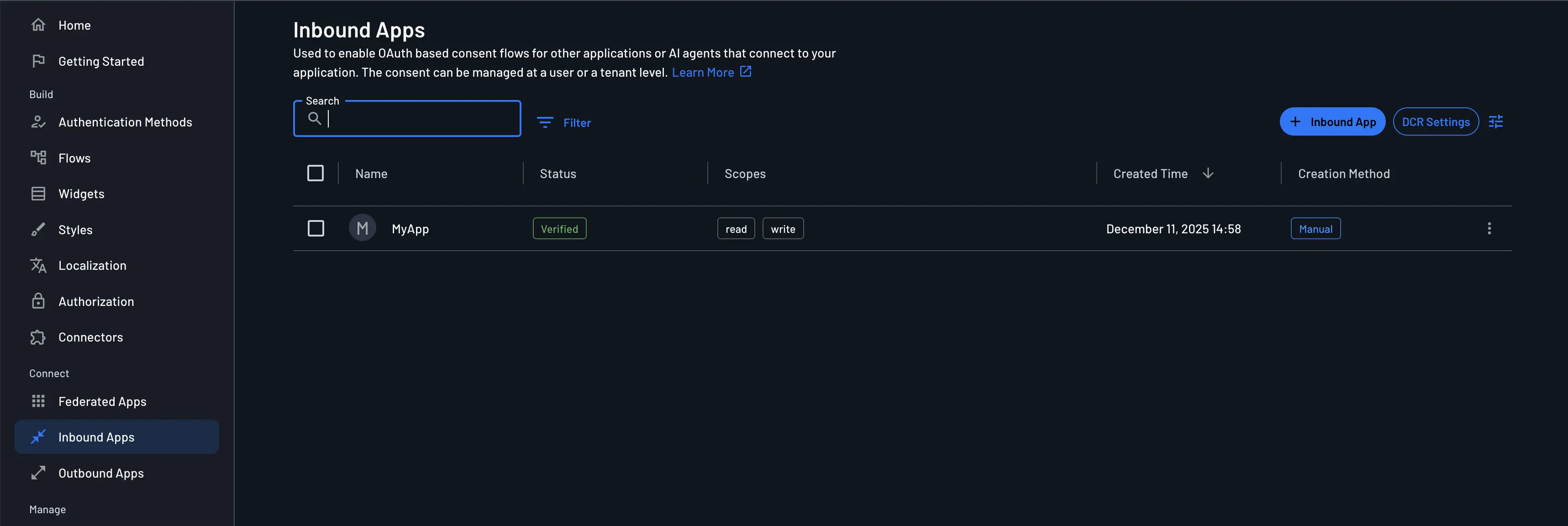 Newly Created Inbound App