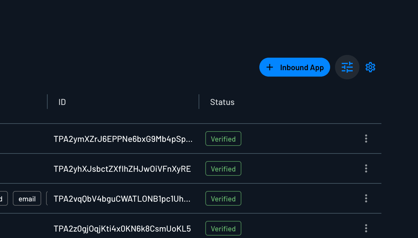 Inbound App Settings