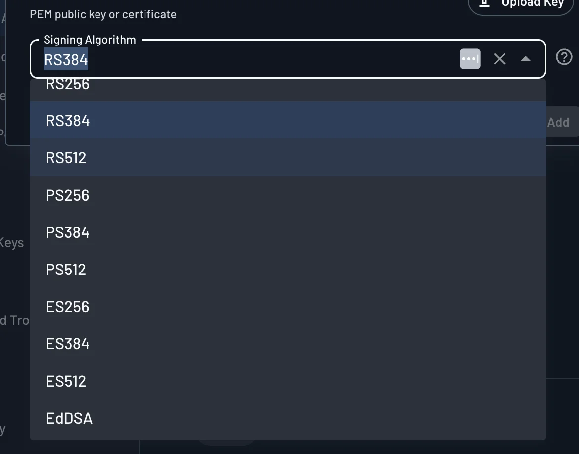 Signing Algorithm options for Private Key JWT