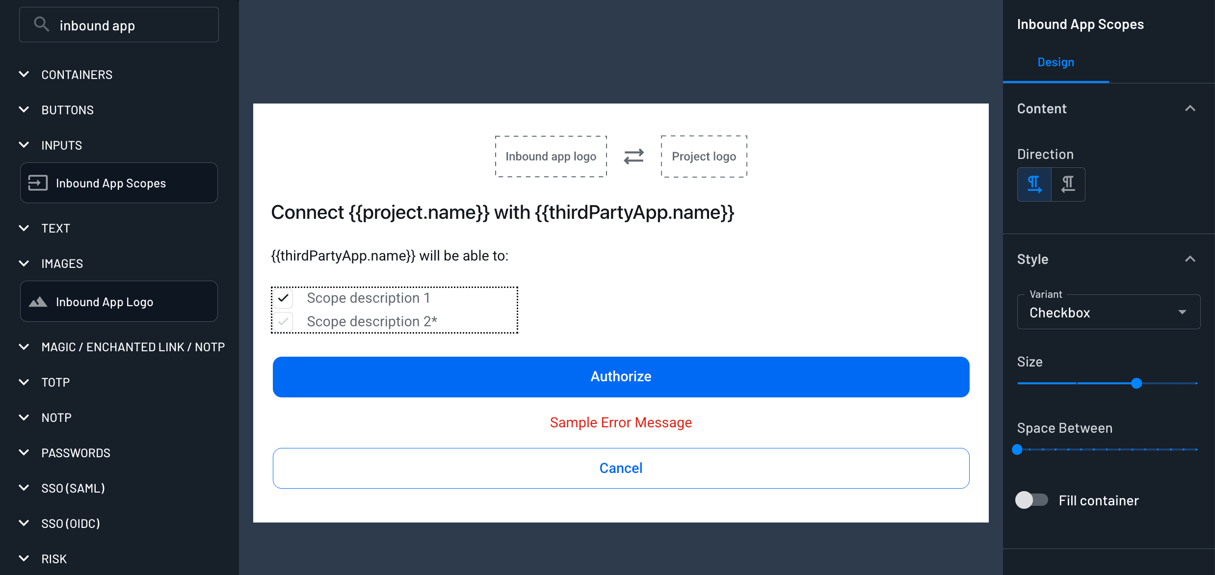 Inbound application flow components in Descope