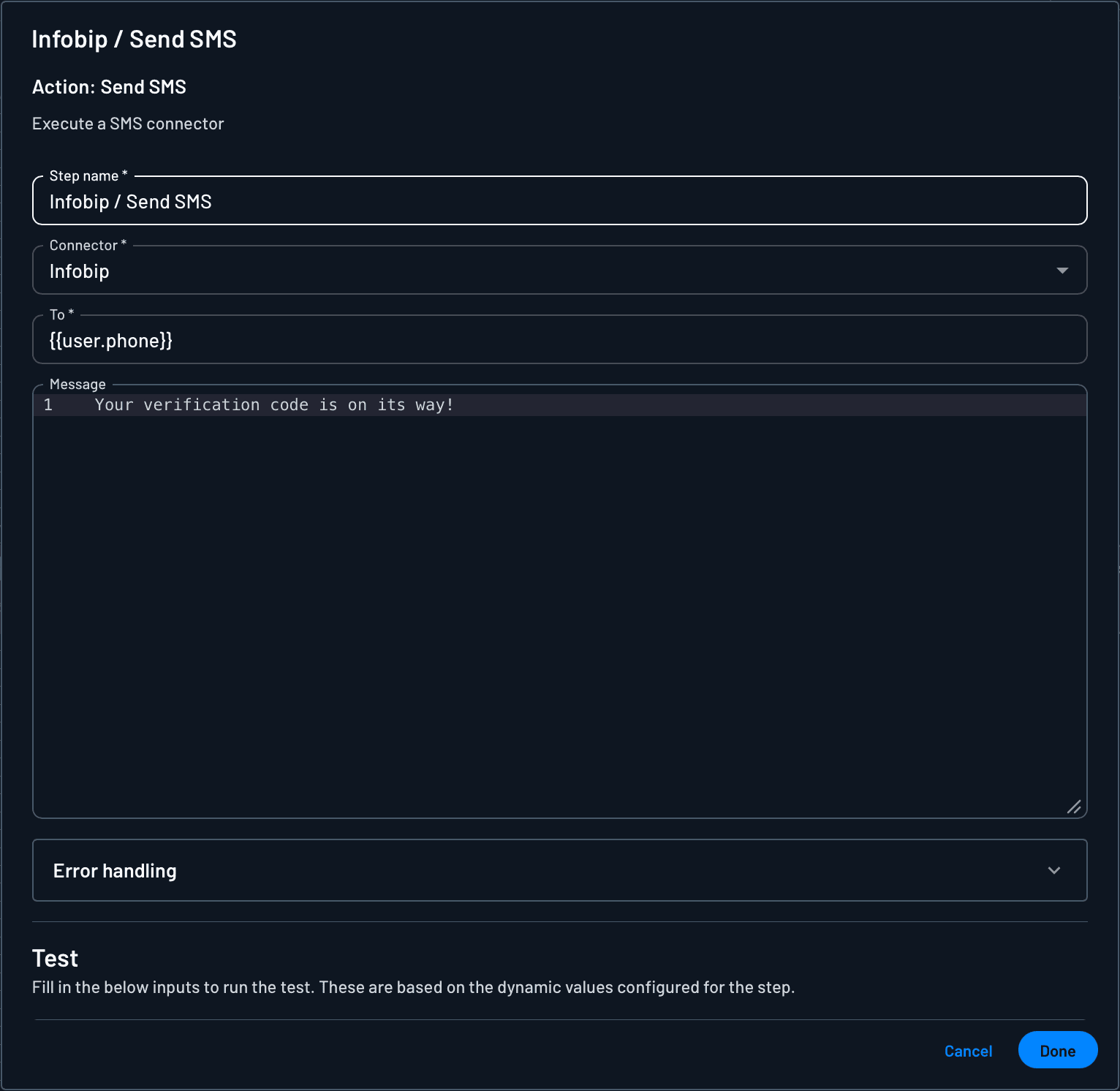 Infobip connector widget input