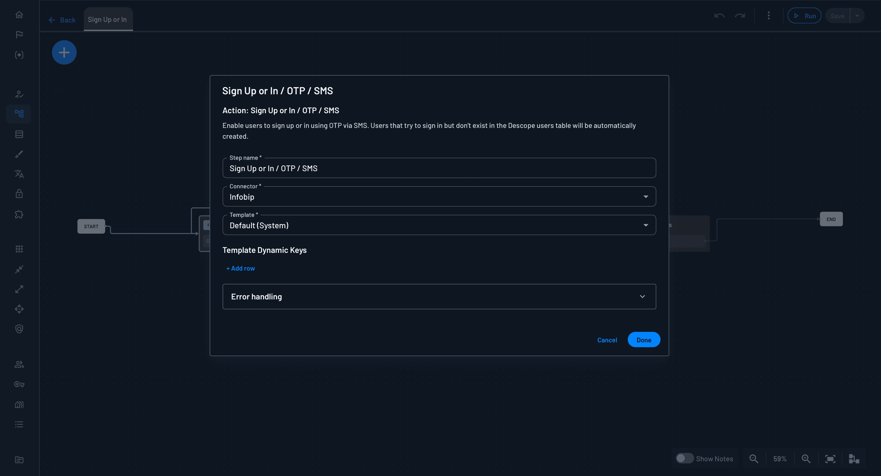 Configuring Infobip as the OTP connector to be used within Descope flow actions