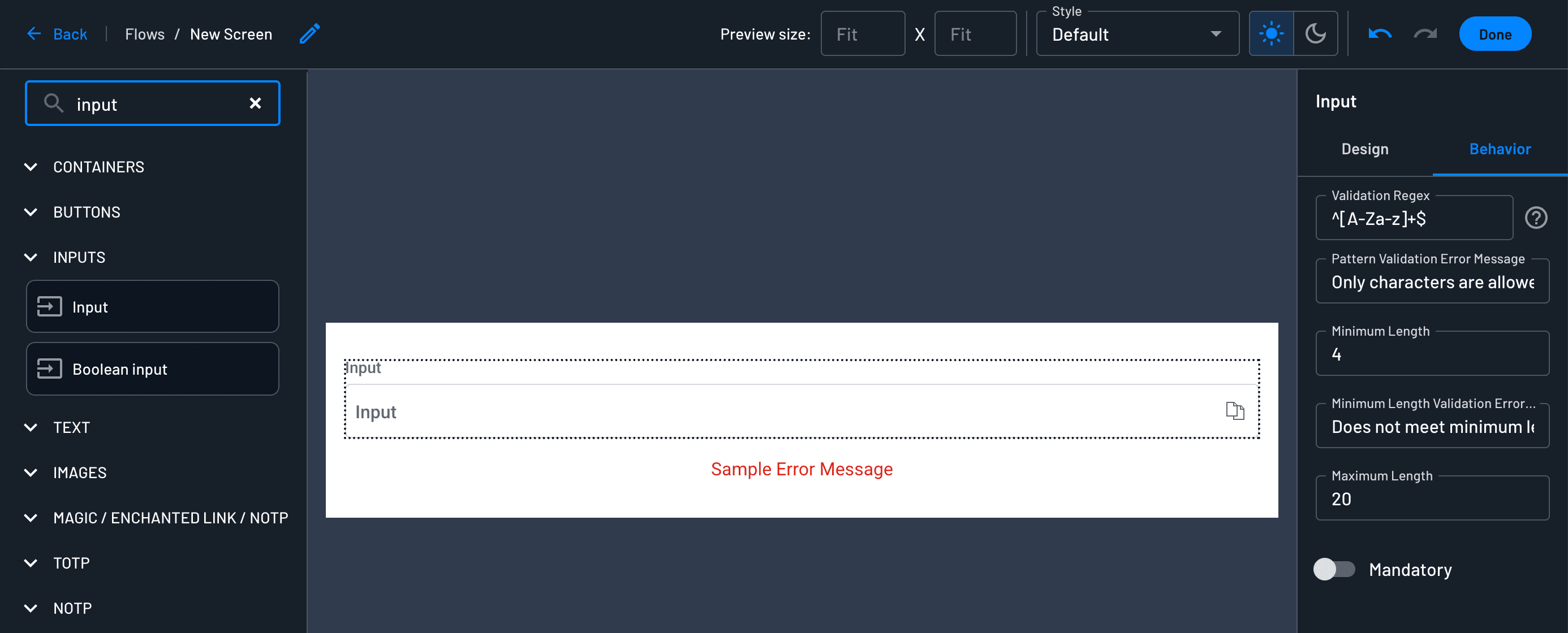 Input behavior settings
