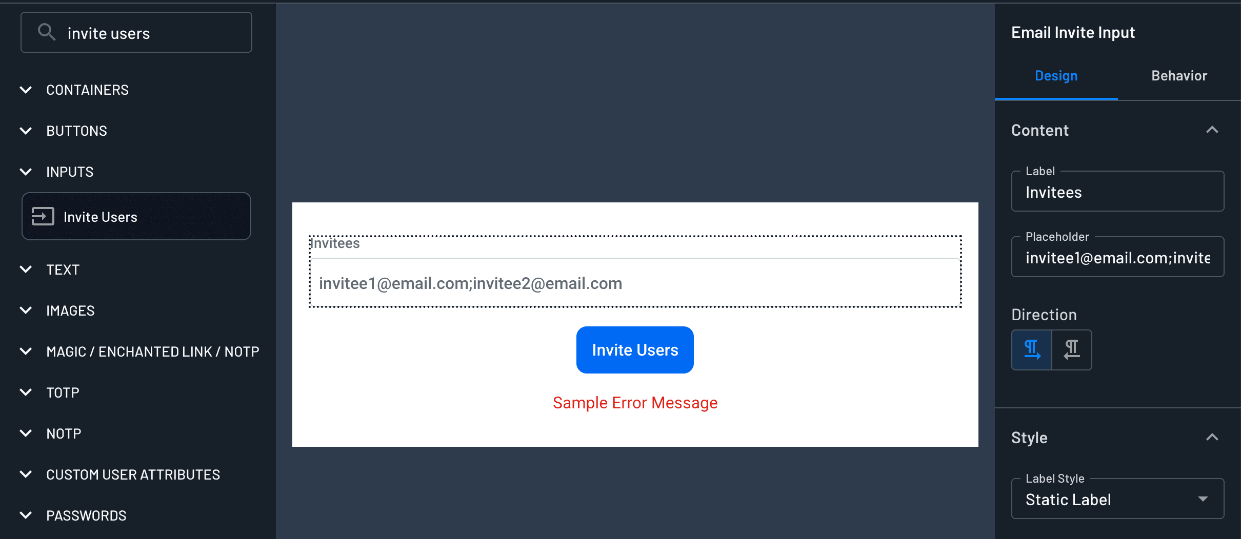 Inviting Users Flow Screen
