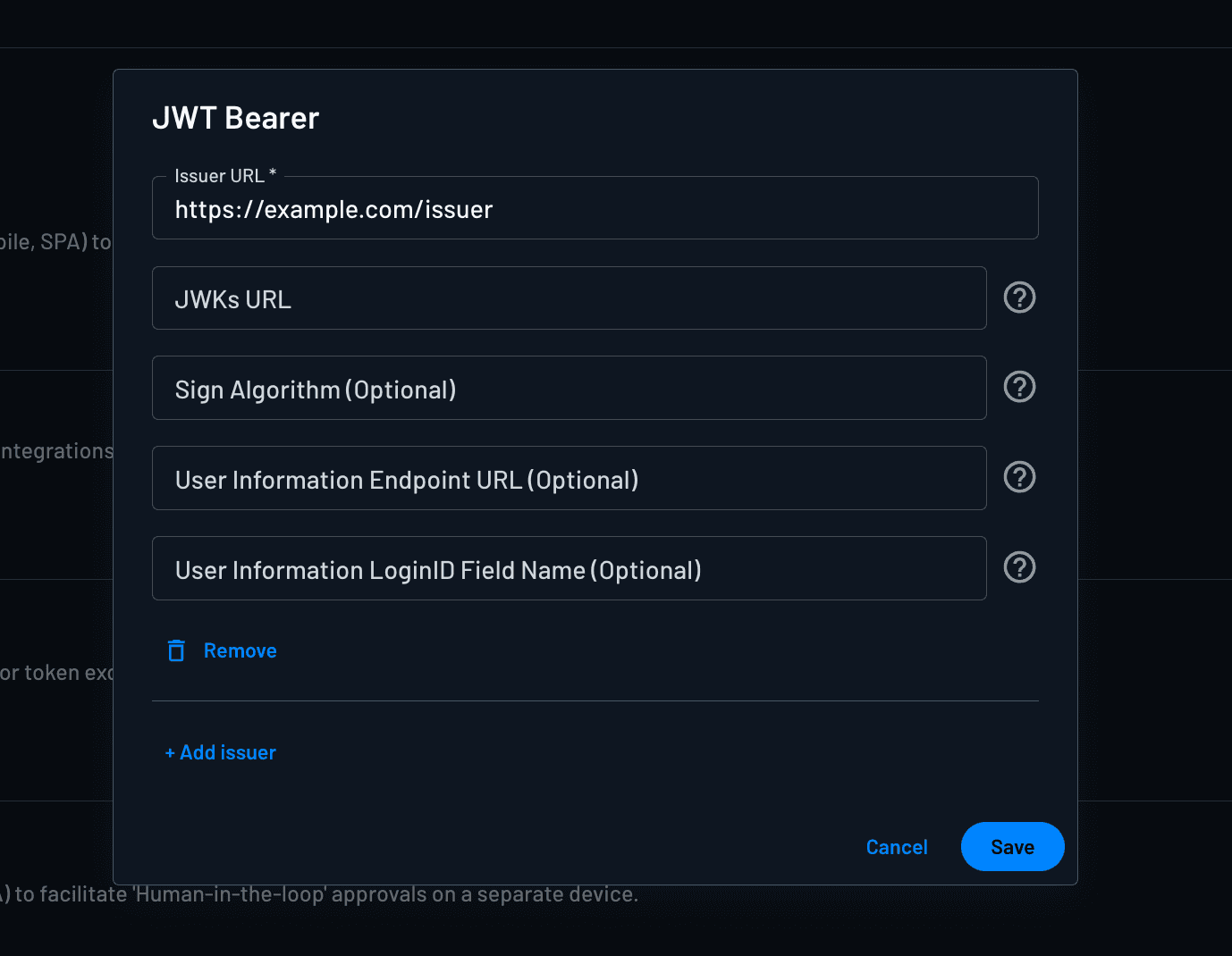 jwt bearer settings