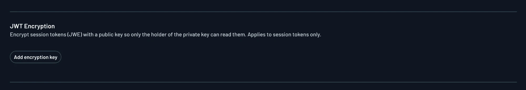 JWT Encryption section in Project Settings with the Add encryption key button