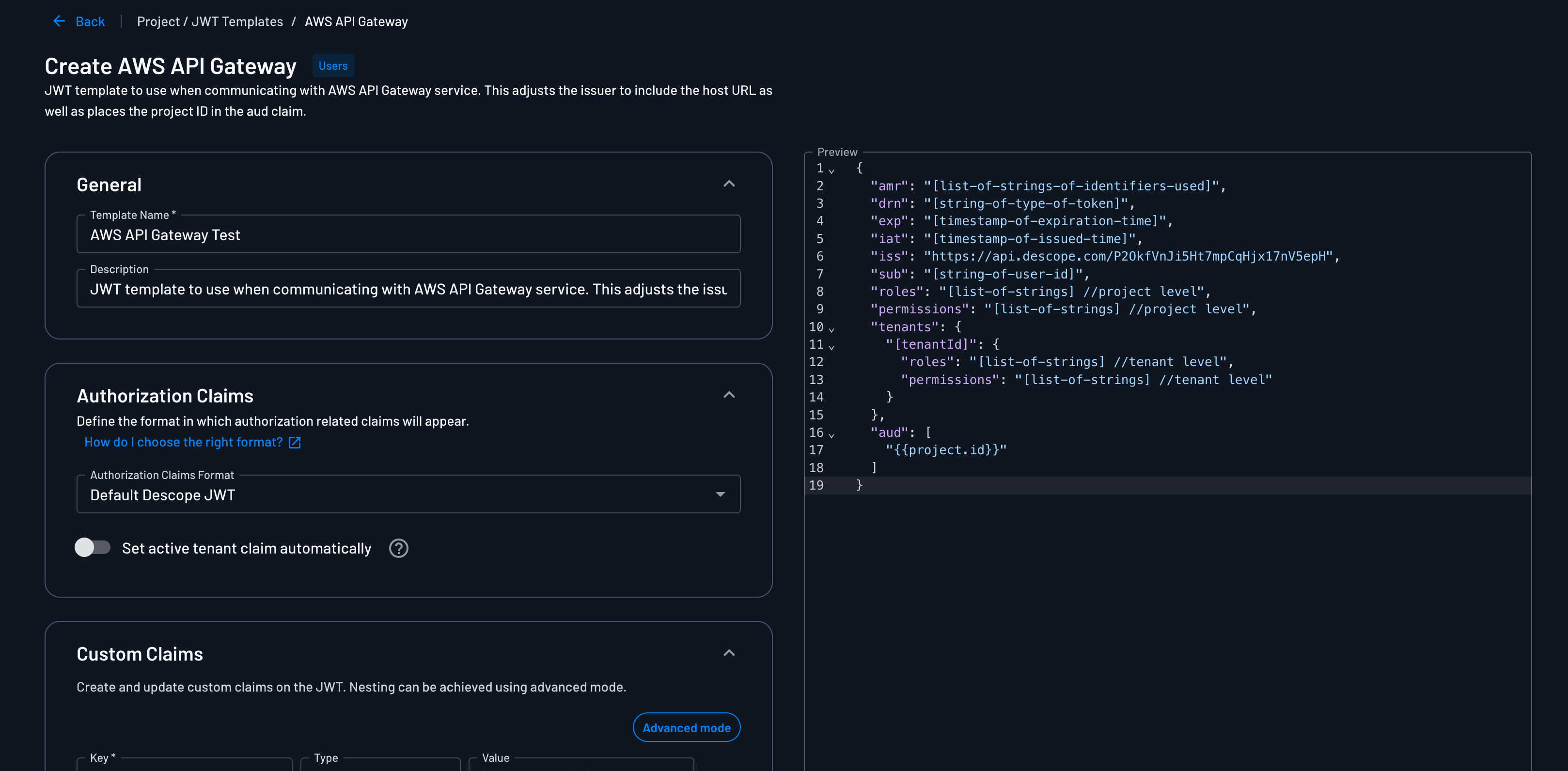 Enable API Gateway compliant JWT in Project Settings