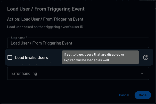 Load Invalid Users Action
