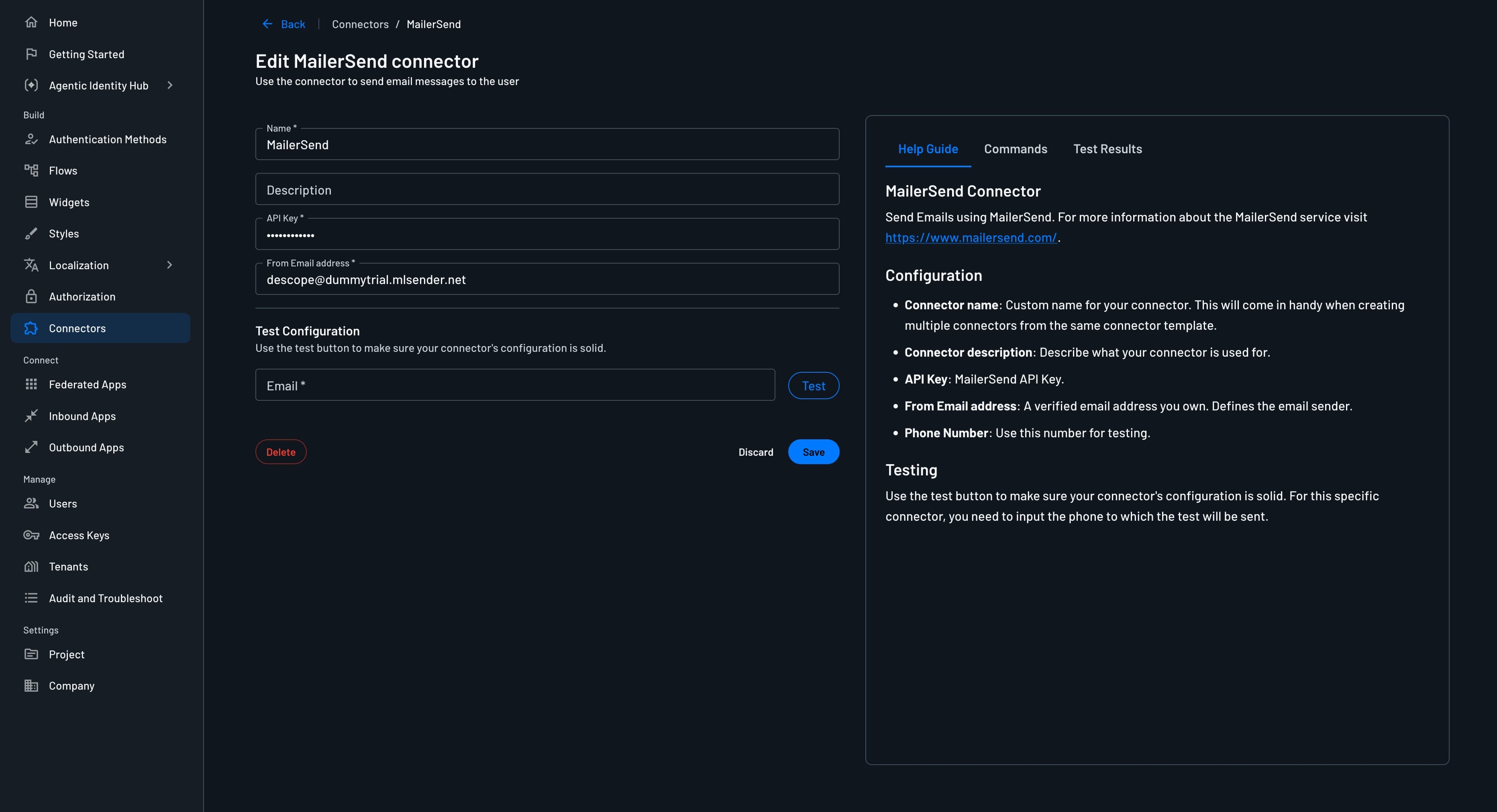 MailerSend connector configuration
