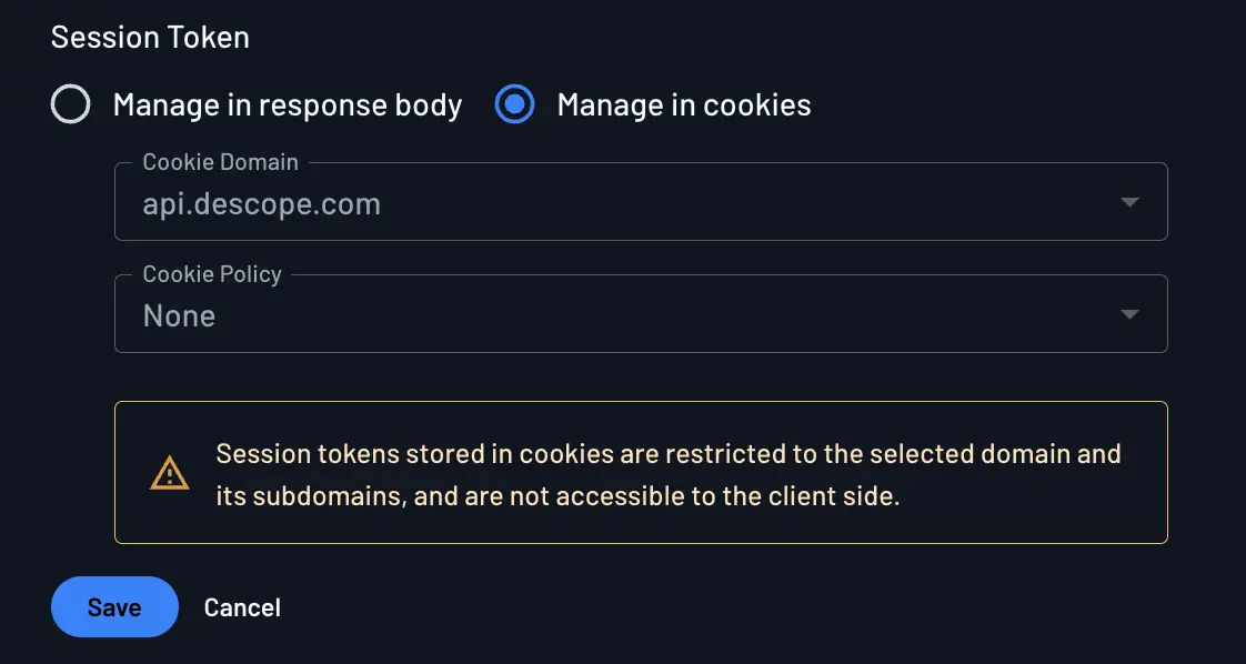 Descope manage session in cookies