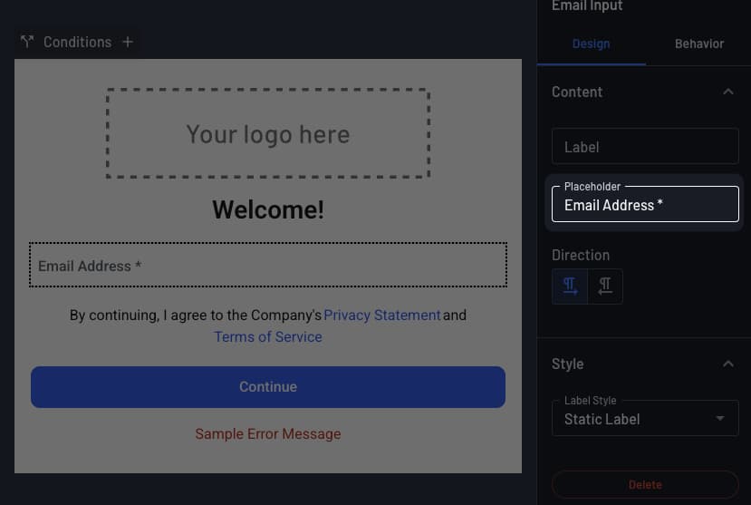 Mandatory input placeholder customization