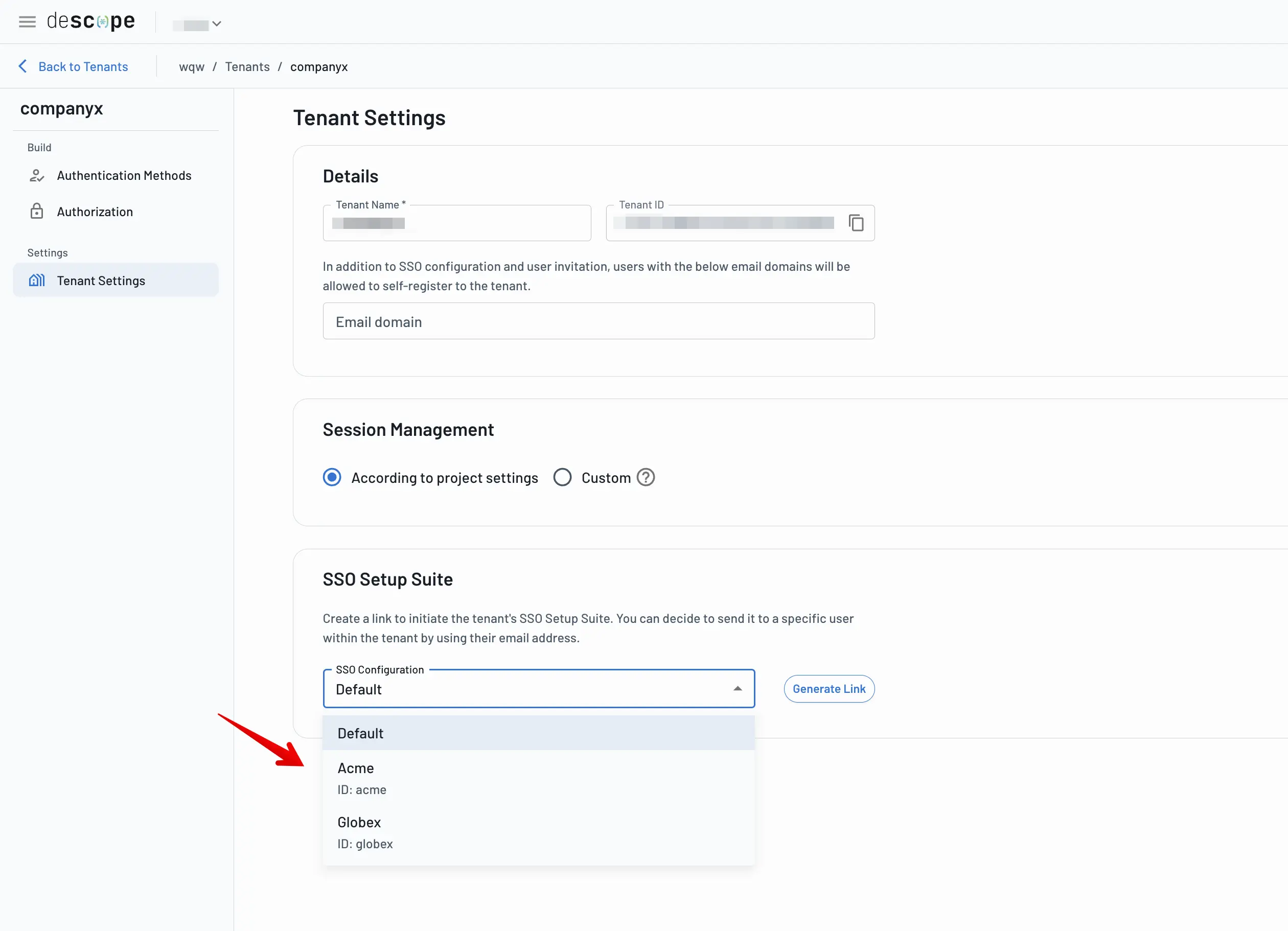 An example of how to configure multiple SSO within a tenant via Descope's SSO Setup Suite.