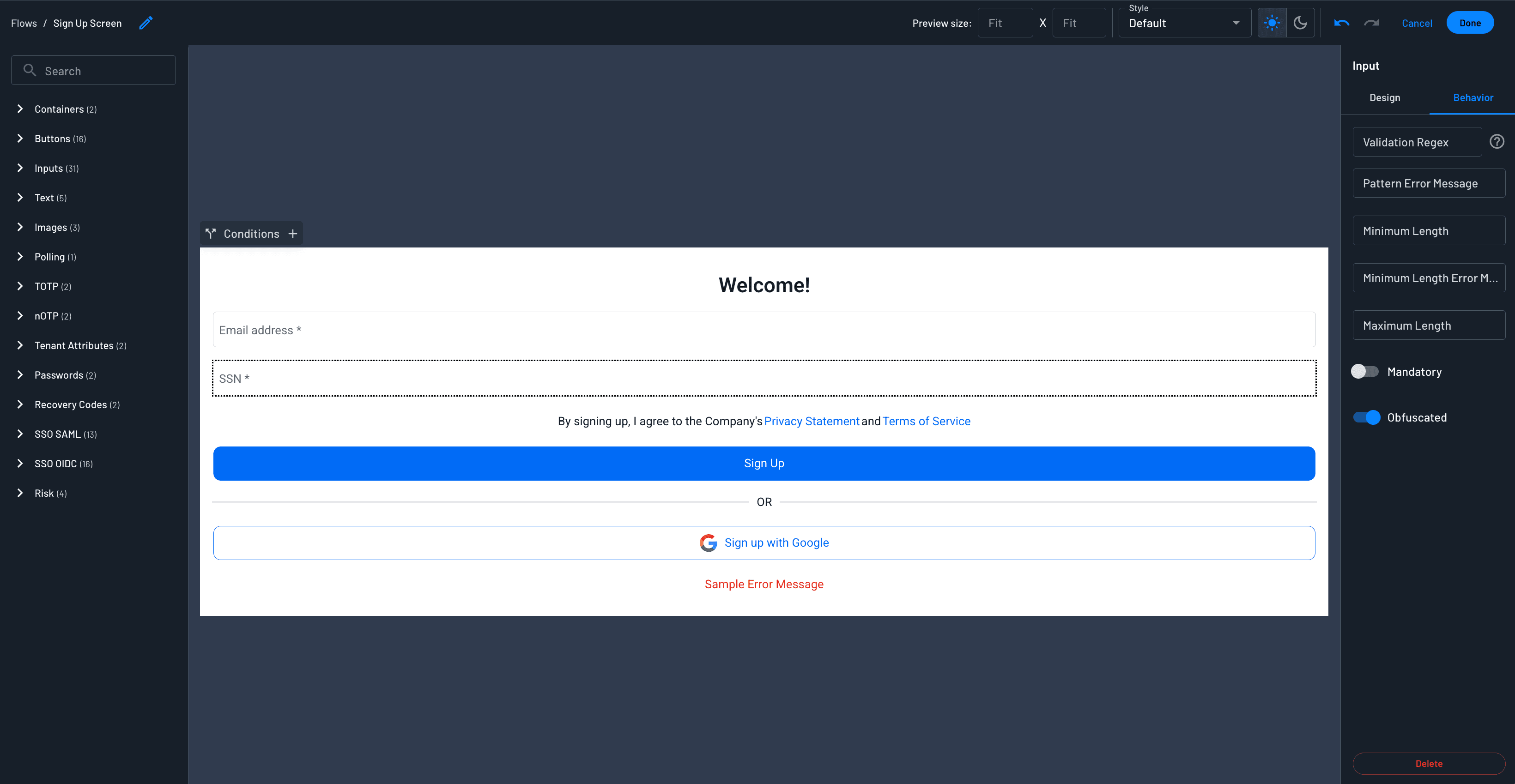 Input design settings