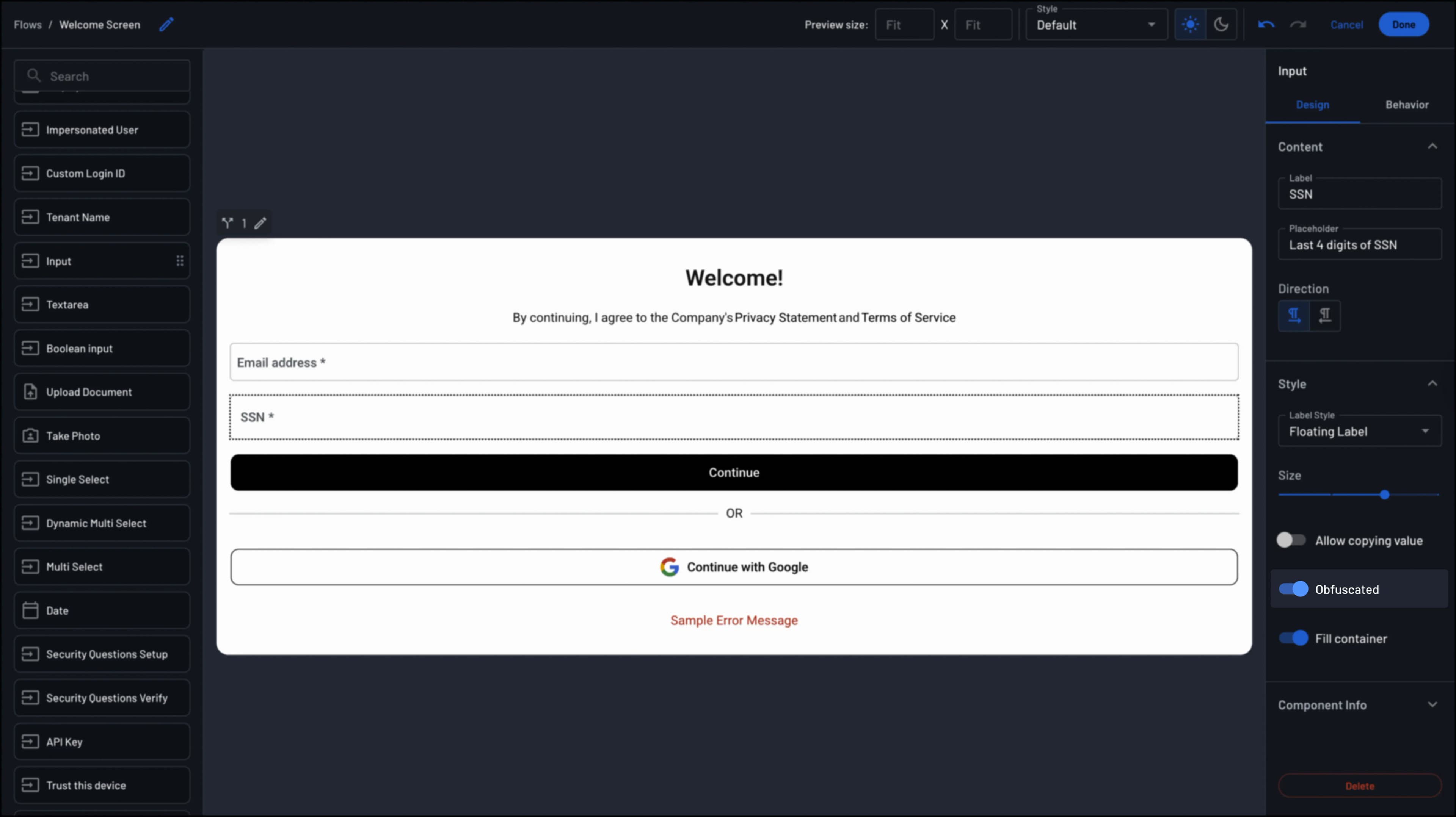 Input design settings