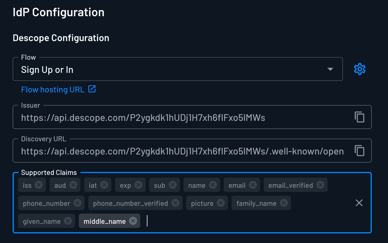 Supported claims configuration