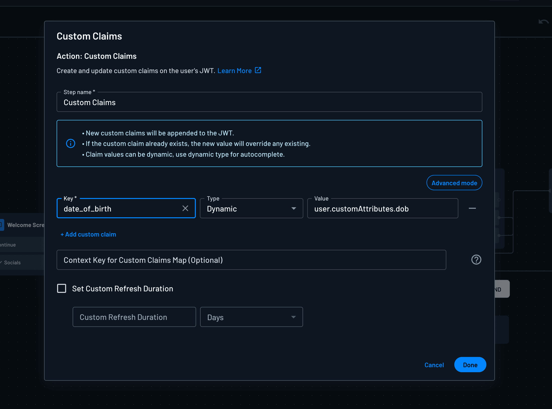 Custom claims configuration in OIDC