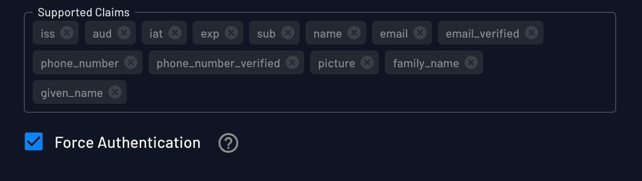 Force Authentication checkbox