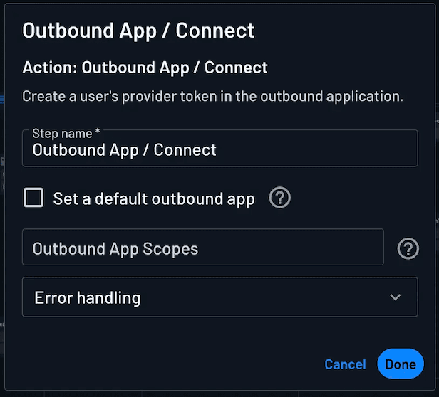 Outbound app connect action configuration