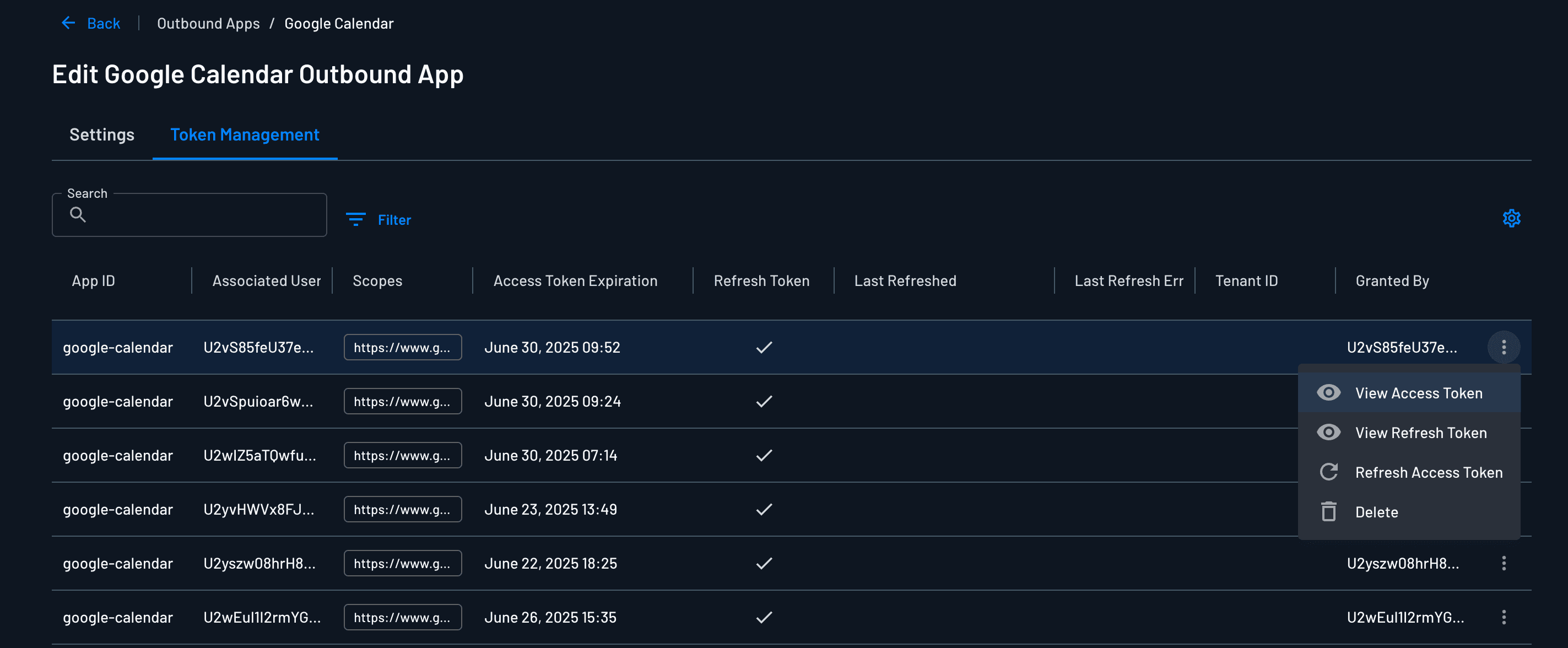 Token Management dashboard in the Descope Console