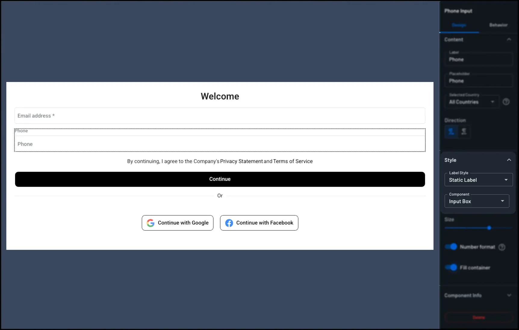 Descope Screen configuration to force specific country phone number input
