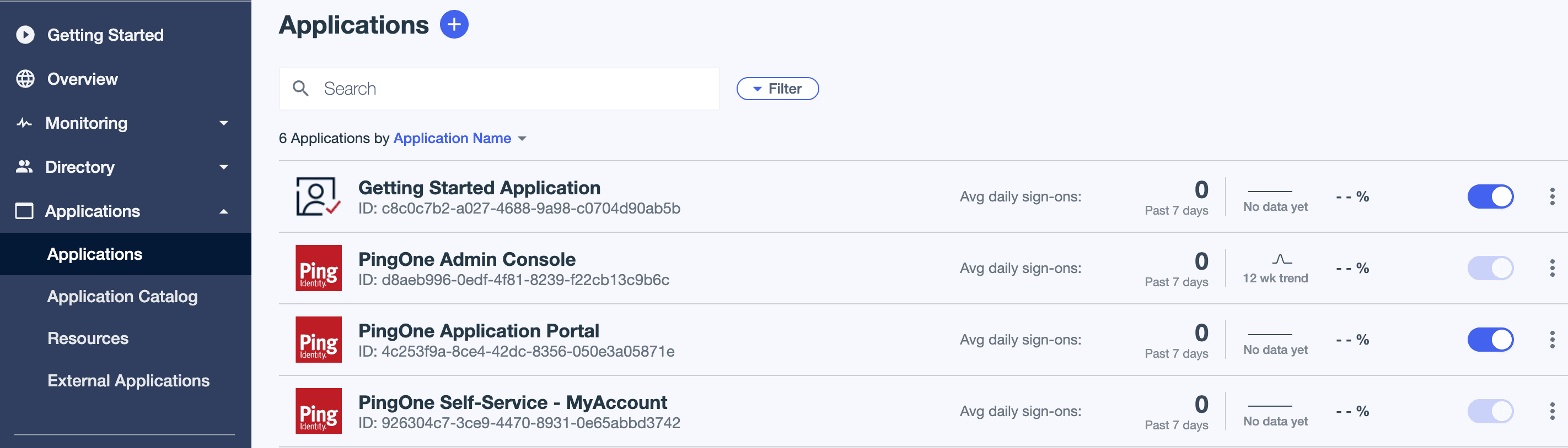 Ping Application Console Home View