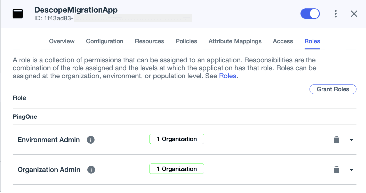 Ping Application Roles Tab