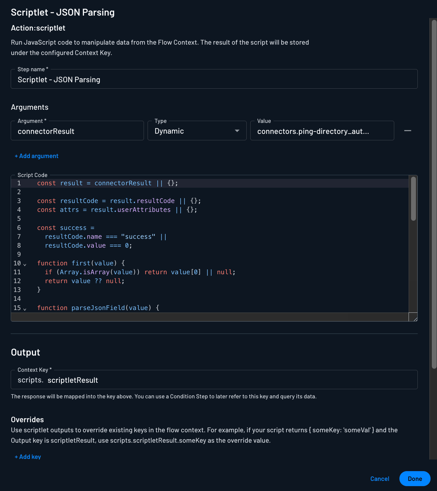 PingDirectory Connector Scriptlet JSON parsing