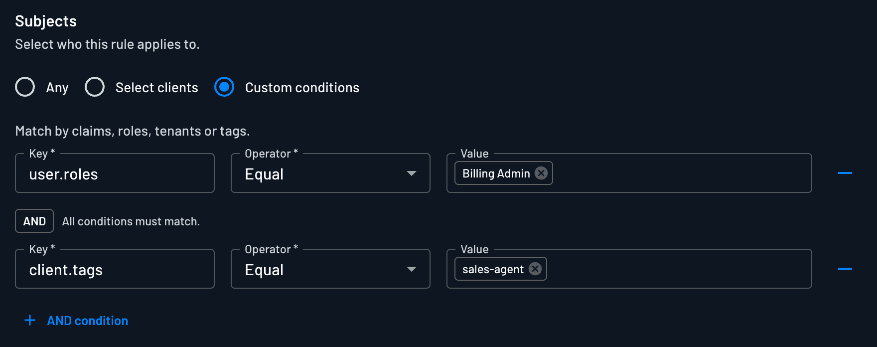 Custom conditions