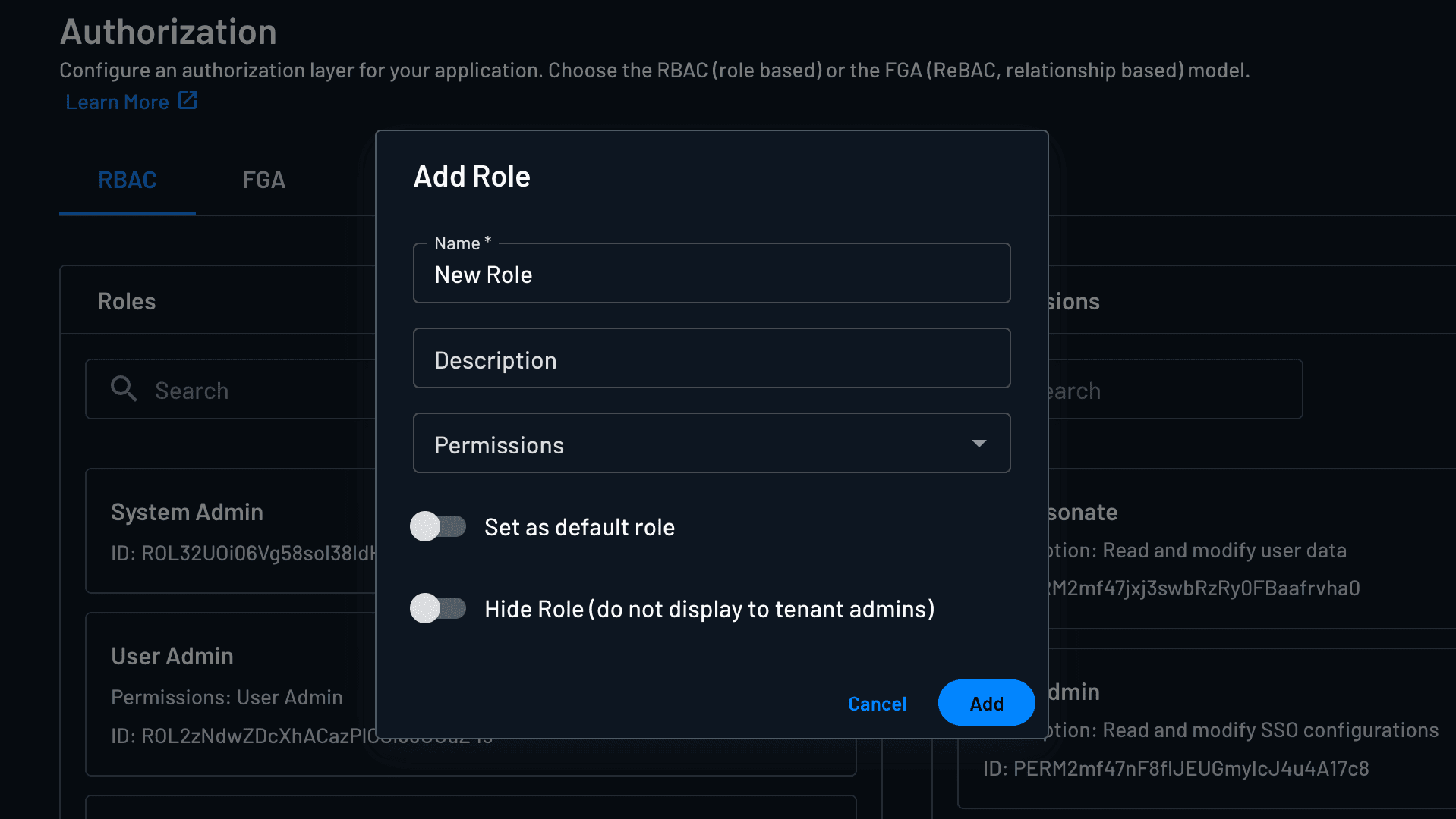 Descope creating a default role shown as an example