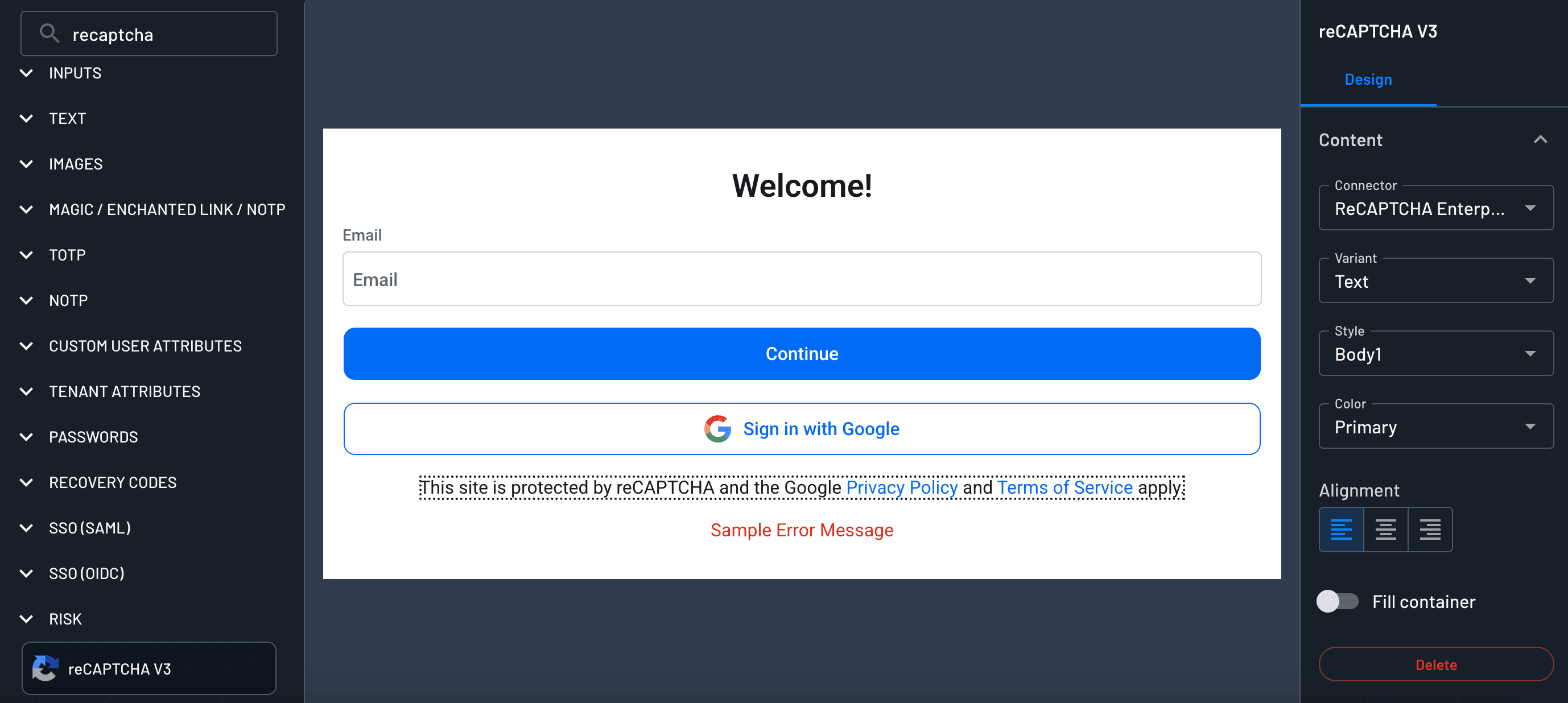 reCAPTCHA connector initialization