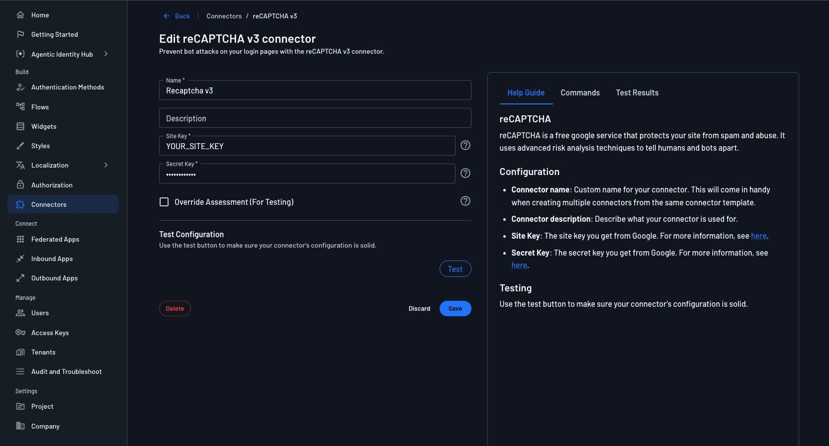 reCAPTCHA connector initialization