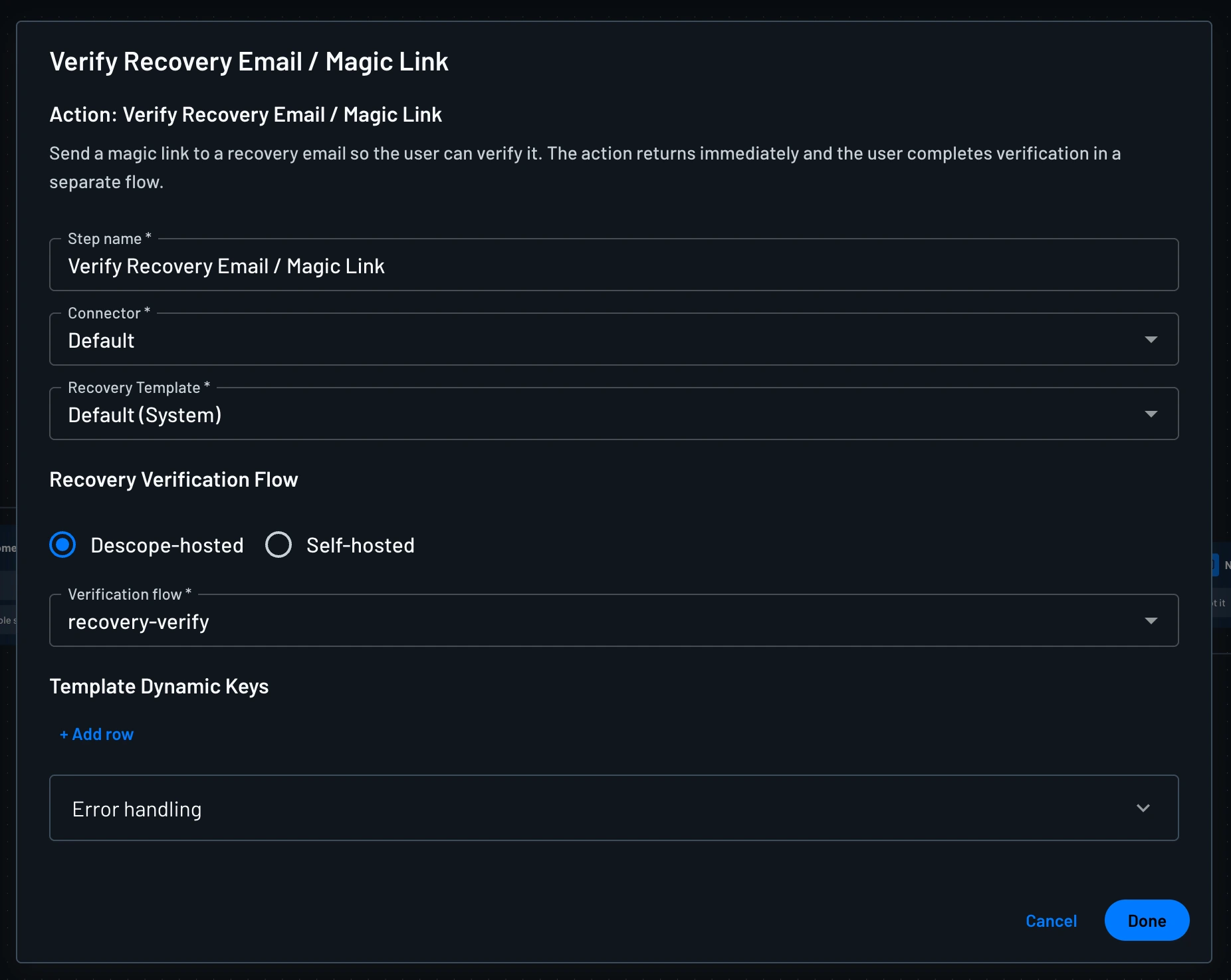 Verify Recovery Email Magic Link action configuration