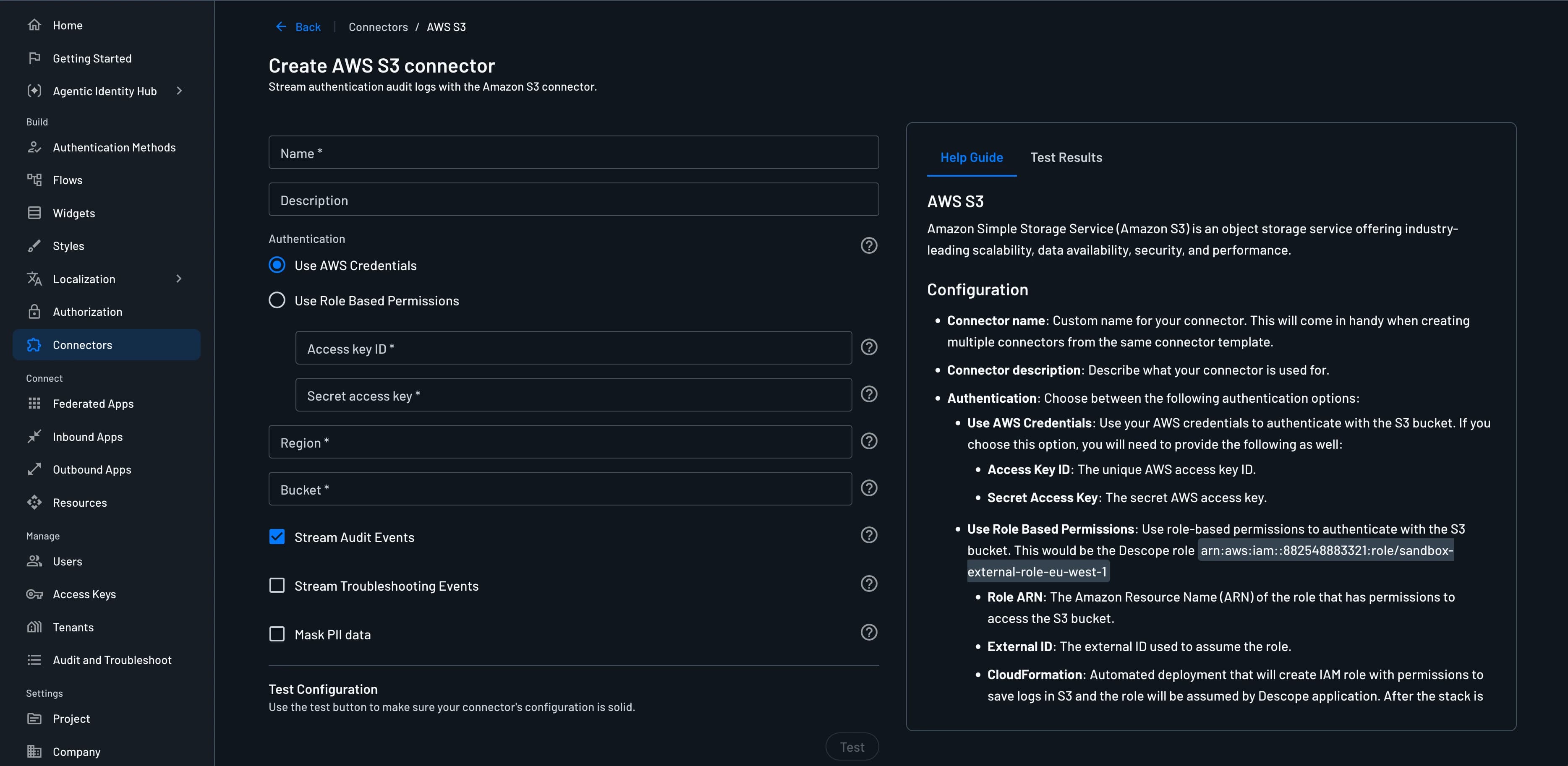 AWS S3 connector setup