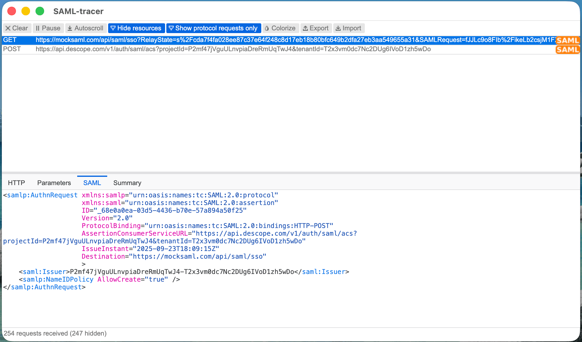 example SAML tracer