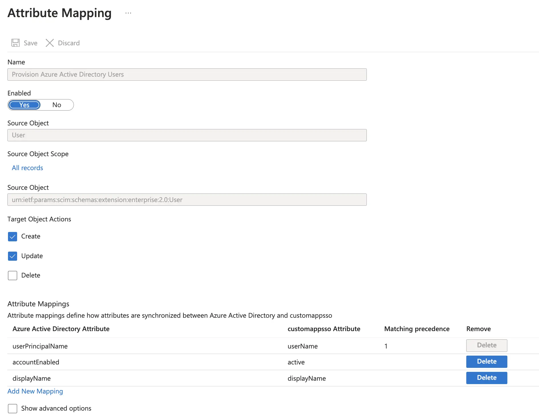 Azure SCIM user mappings