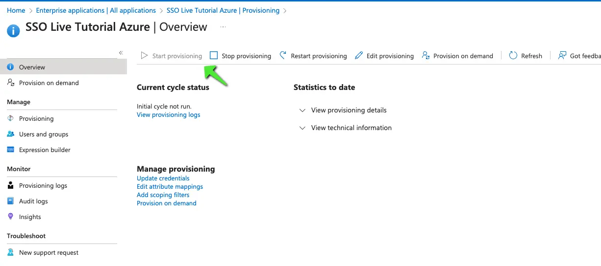 Start provisioning in Azure