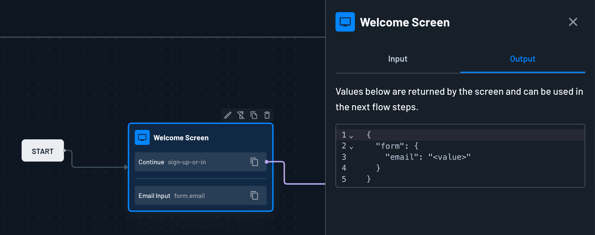 Screen outputs in flow builder
