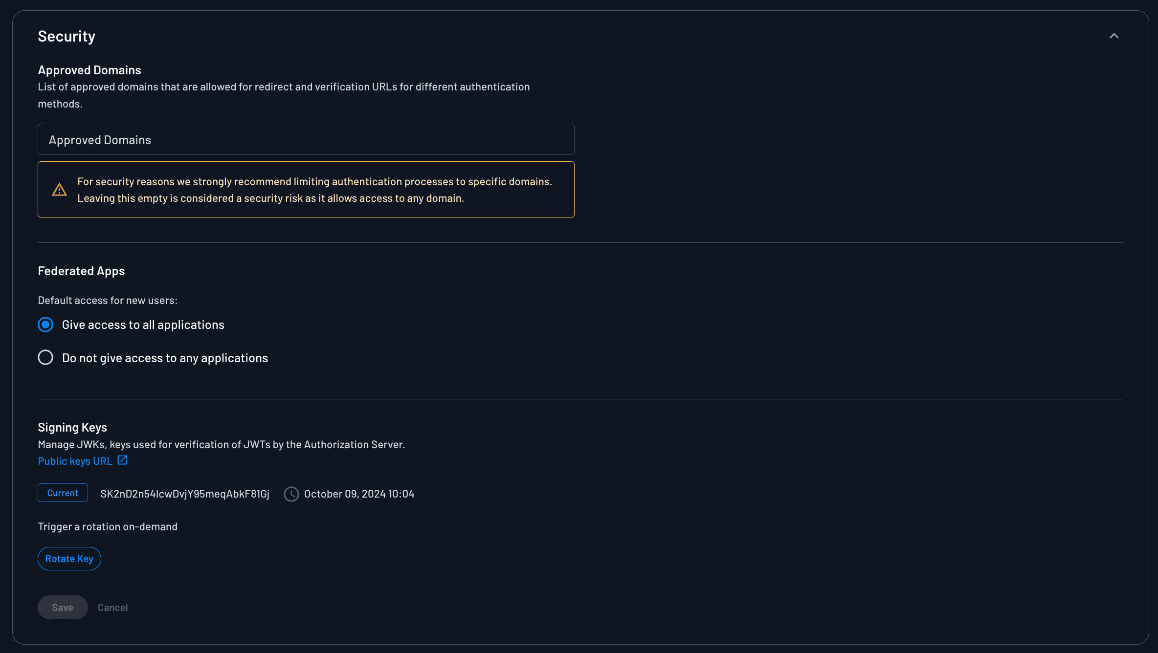 Security Project Settings