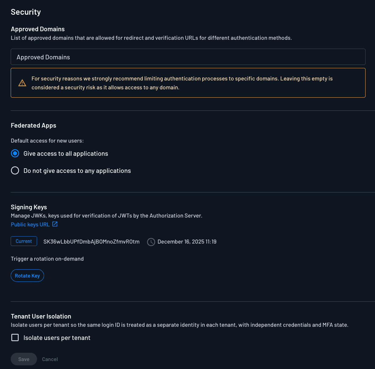 Security Project Settings