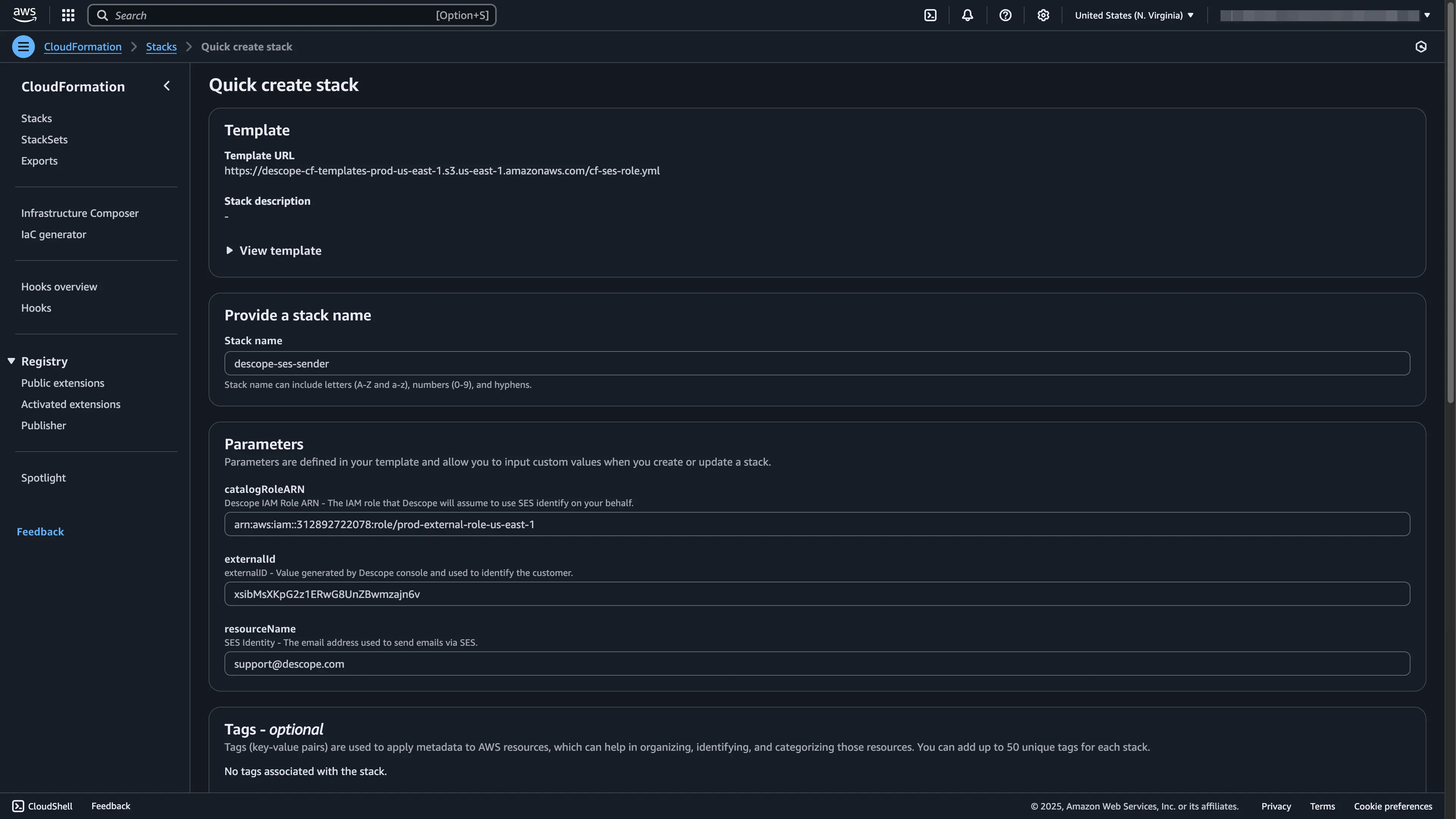 AWS S3 create cloud formation stack