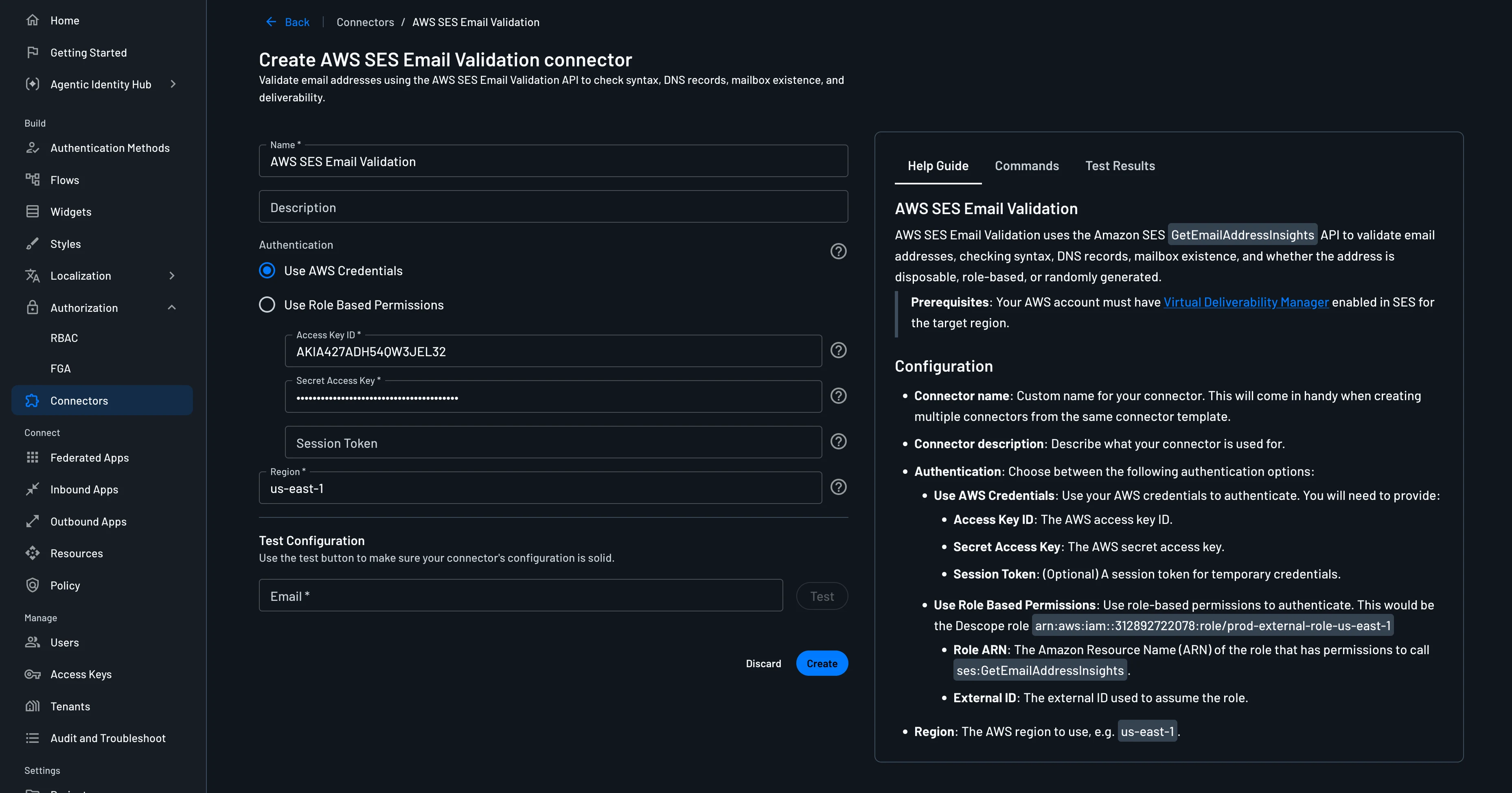 AWS SES Email Validation connector setup