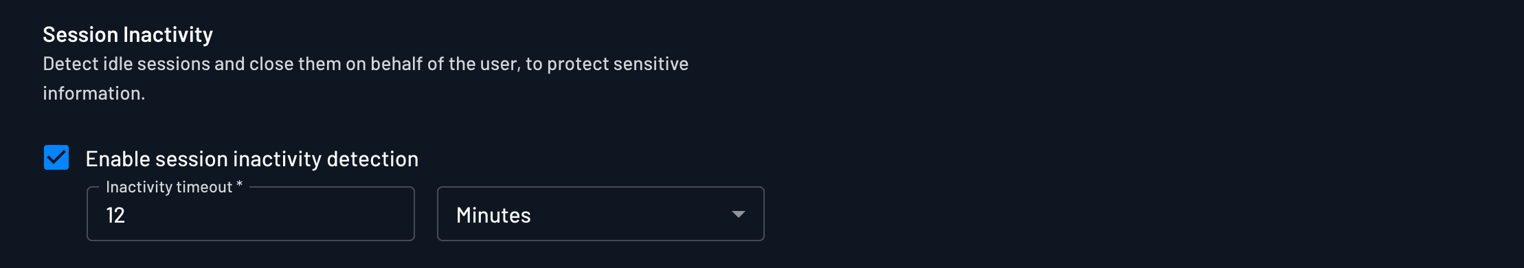 Session Inactivity Project Settings