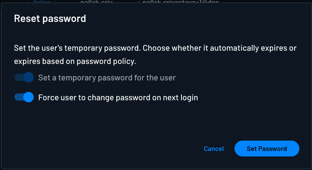 Set Temp Password