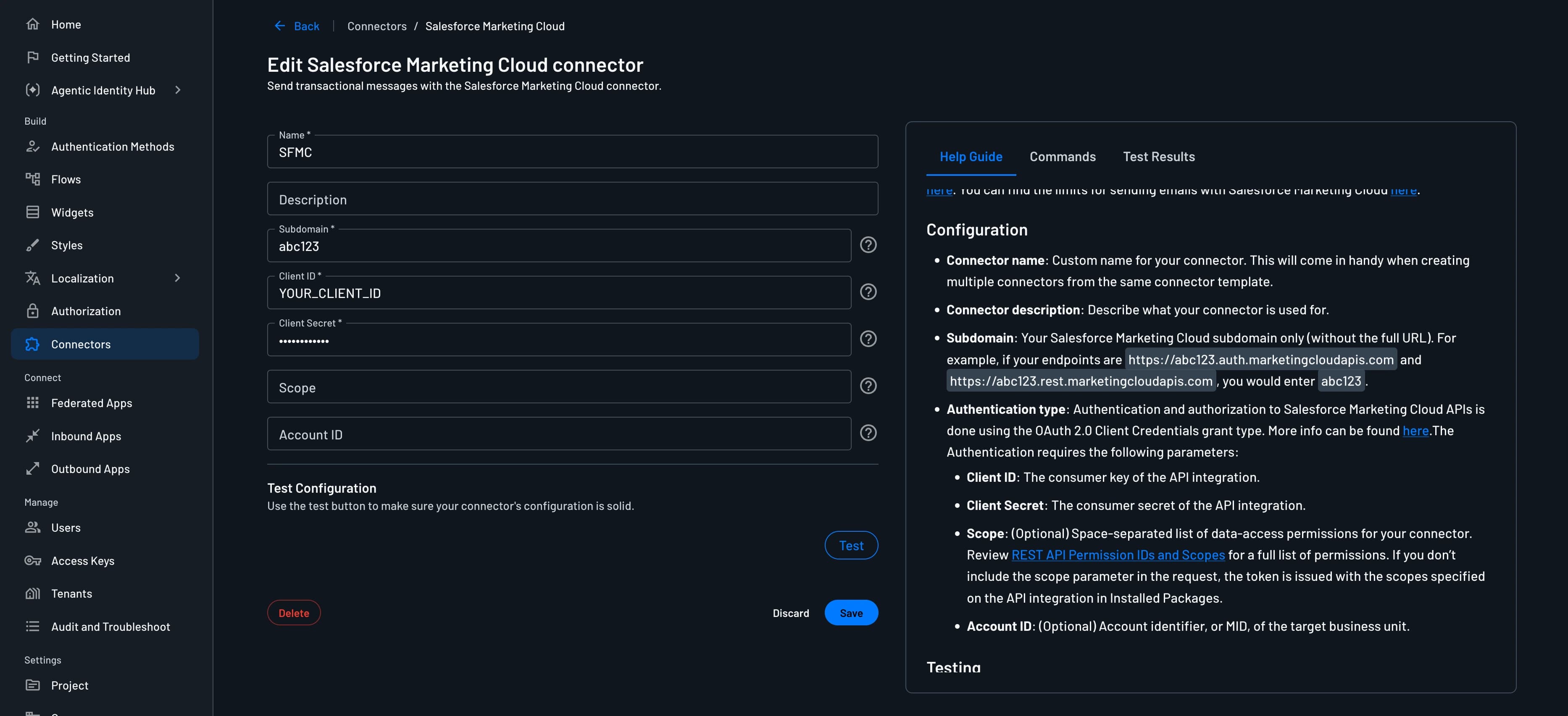 Salesforce Marketing Cloud connector configuration