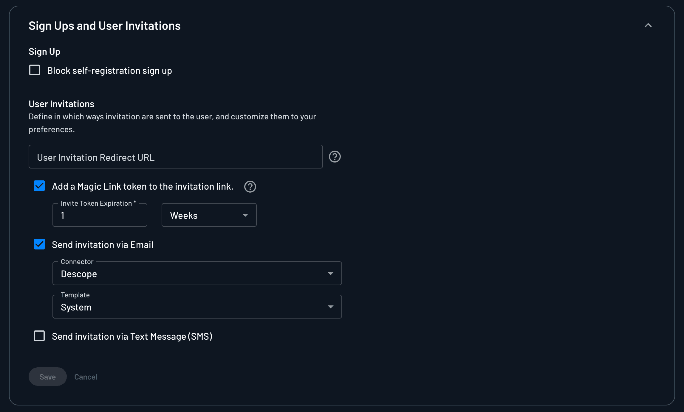 Sign Ups and User Invitations Project Settings