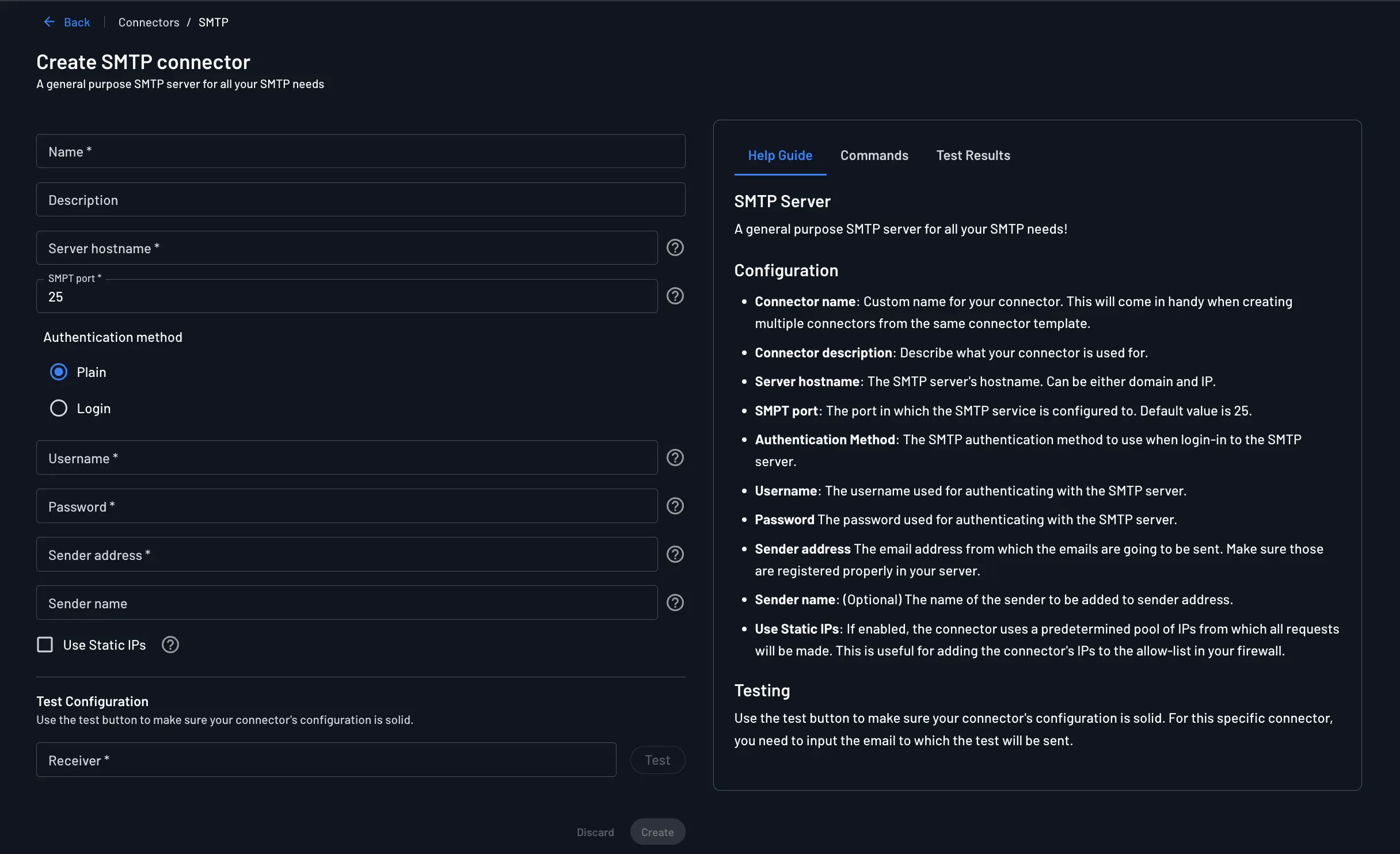 Descope example SMTP connector configuration