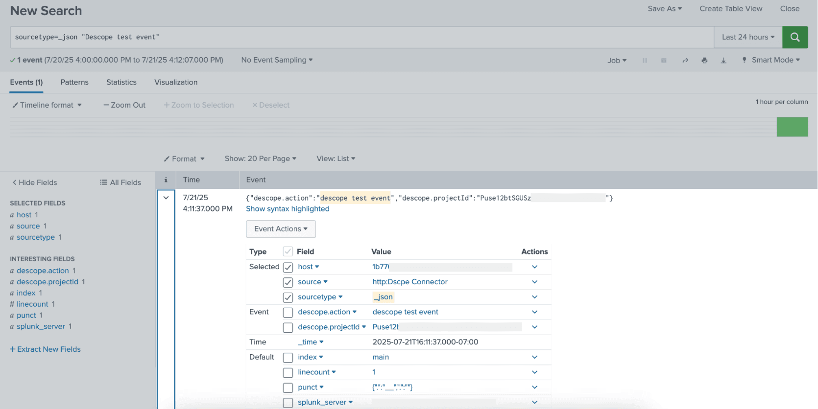 Viewing logs in Splunk