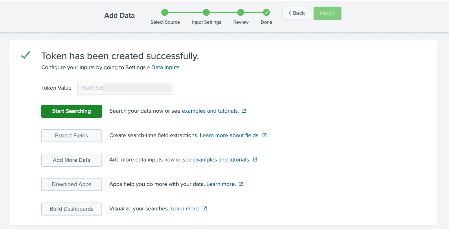 Splunk display HEC Token