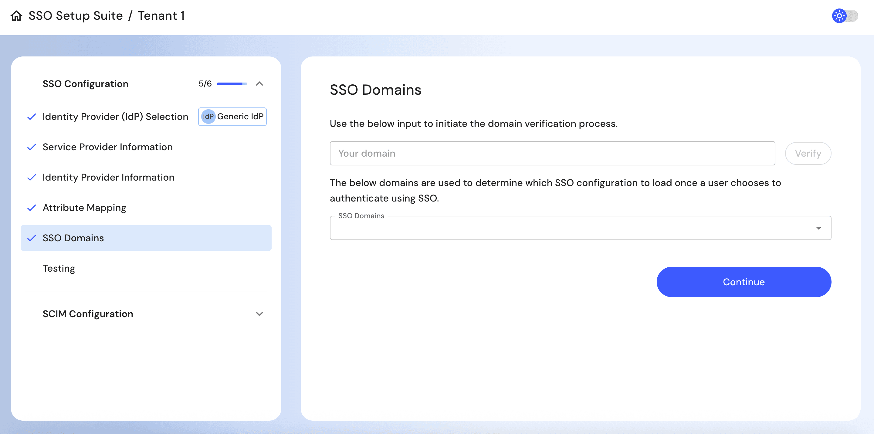 Using the Descope SSO Setup Suite to configure the SSO Domains.