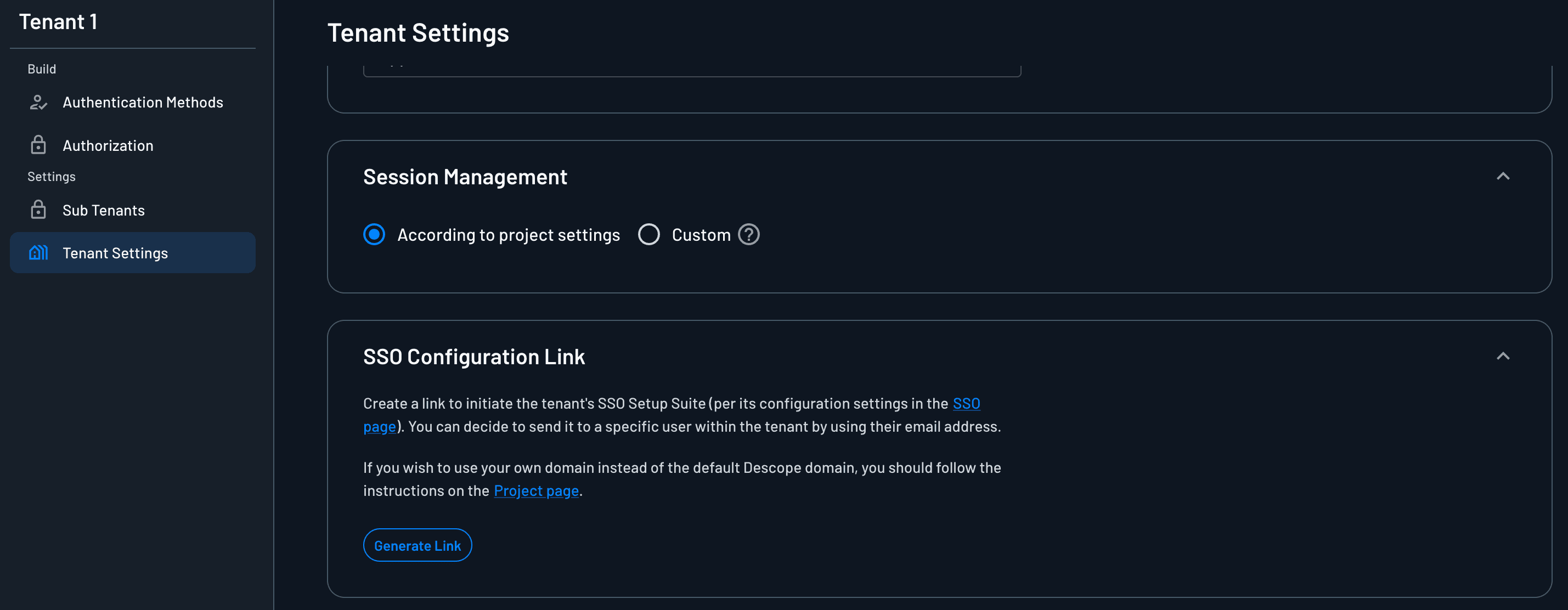 Generating the Descope SSO Setup suite link within the tenant console.